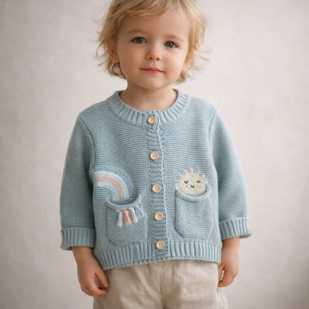 ! Salieblauw Meisjes Vest – 100% Gebreid Katoen Cardigan