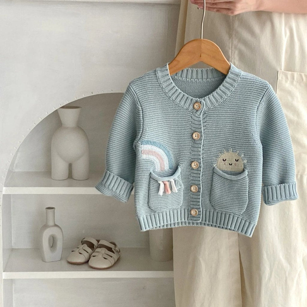 ! Salieblauw Meisjes Vest – 100% Gebreid Katoen Cardigan