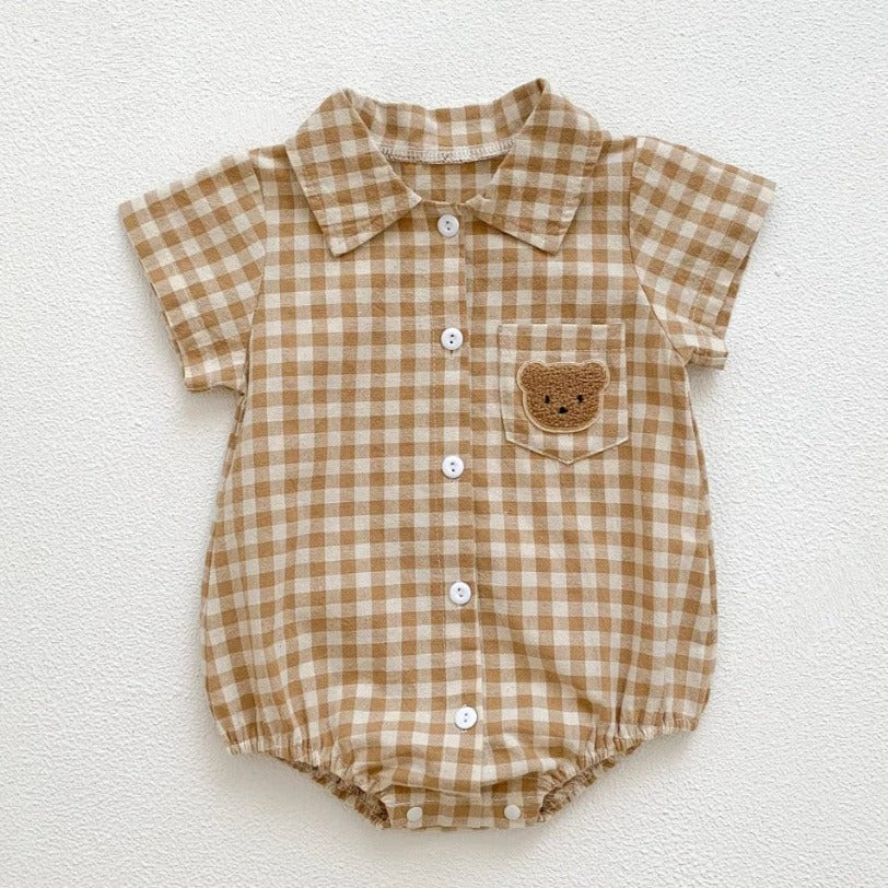 ! Geruite Baby Romper met Knopen – Unisex