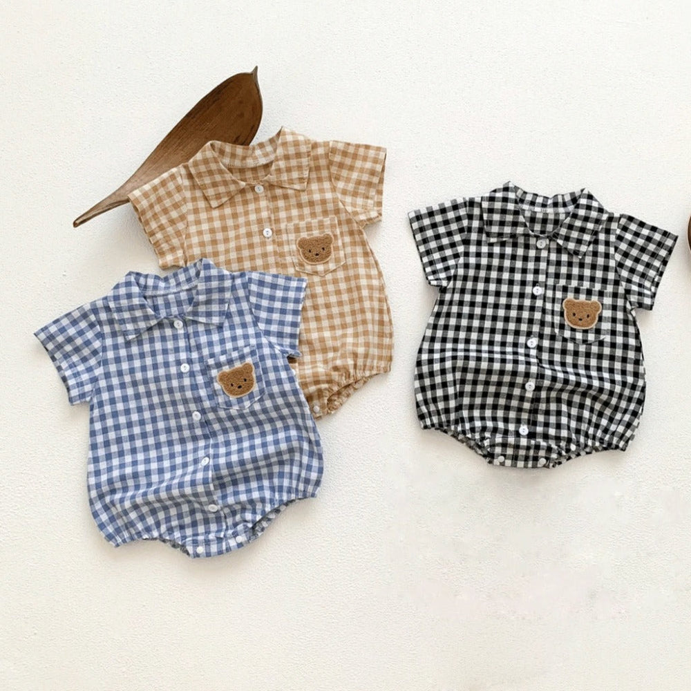 ! Geruite Baby Romper met Knopen – Unisex