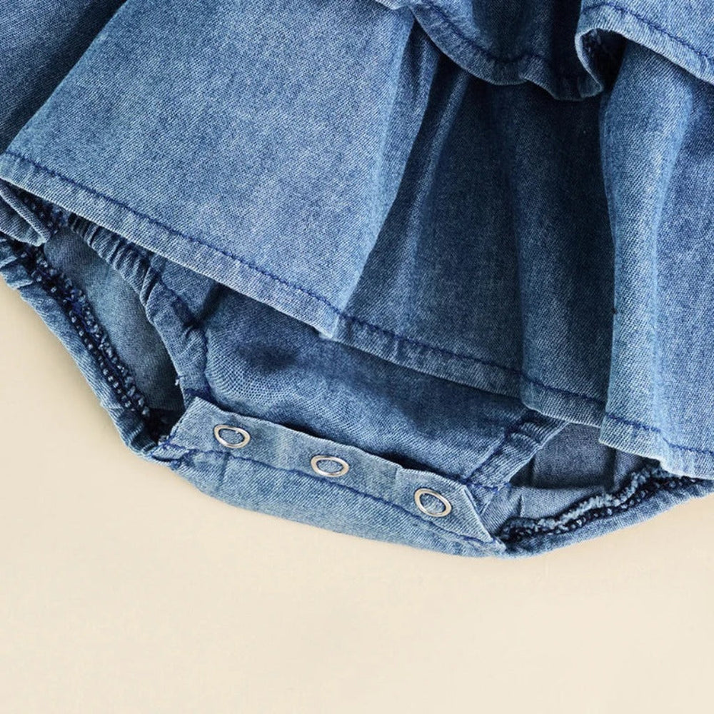 ! Denim Katoenen Baby Meisjes Bodysuit – Ruffle Zomer Outfit